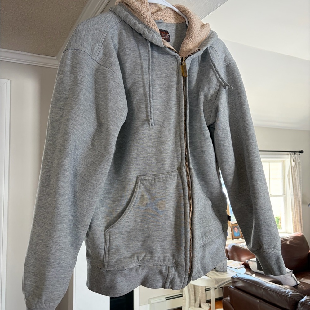Moose Creek Gray Zip-Up Hoodie with Sherpa Lining. Very warm Men’s M nice